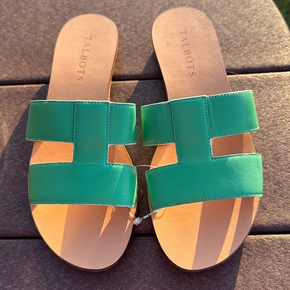 NWOB Talbots Green Slide Leather Upper Sandals Size 5 - Picture 2 of 8